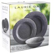 Wholesale - 12pc LG MAUNA GREY DECORATED MELAMINE DINNERWARE SET C/P 1, UPC: 085081375179